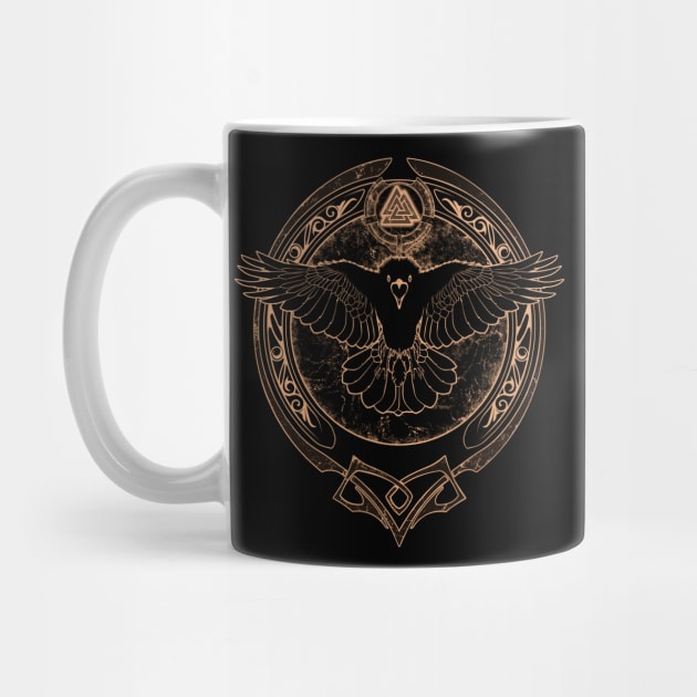 Golden Viking Raven and Valknut Symbol by NicGrayTees